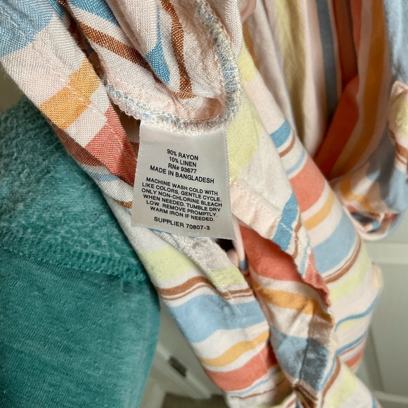 ANA Striped Open Back Dress Women's M Retro Pockets Linen Blend - Picture 11 of 13